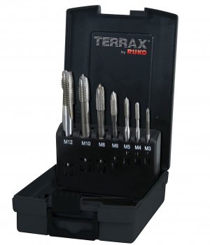 TERRAX by RUKO Maschinengewindebohrer-Satz M DIN 371/376 Form B mit Schälanschnitt HSSE-Co 5 in Kunststoffkassette