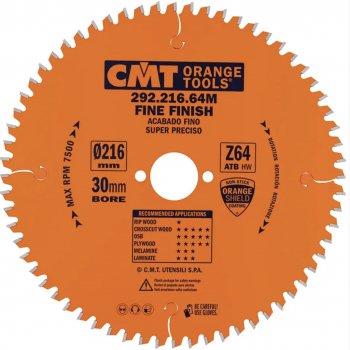 CMT Orange Feintrennsägeblatt  D216x2,8 d30 Z64 HW -5°Neg