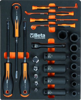 BETA Worker Werkzeugwagen ROT mit 9 Schubladen und 487-teiligem Werkzeugsortiment