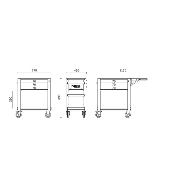 BETA Worker Werkstatt Servicewagen ORANGE mit 3 Schubladen und 189-teiligem Werkzeugsatz