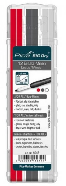 Pica BIG Dry Ersatz-Minen (je 4 Minen: Graphit + Weiß + Rot) - FOR ALL Bau-Minen - 6045