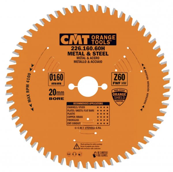 CMT Orange Industrielle Kreissägeblätter für eisenhaltiges Material und PVC - D160x2 d20+16 Z60 HW