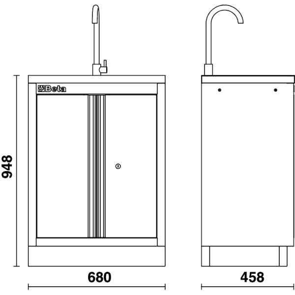Festes Modul mit integriertem Waschbecken für Werkstatteinrichtung C45PRO
