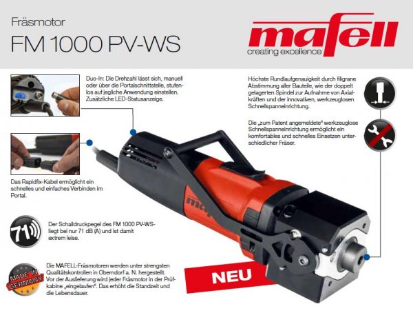 Mafell Fräsmotor FM 1000 PV-WS (Portalversion + Schnellspanneinrichtung)